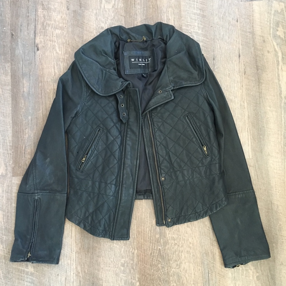 Winlit | Genuine Leather Quilted Moto Full Zip Jacket